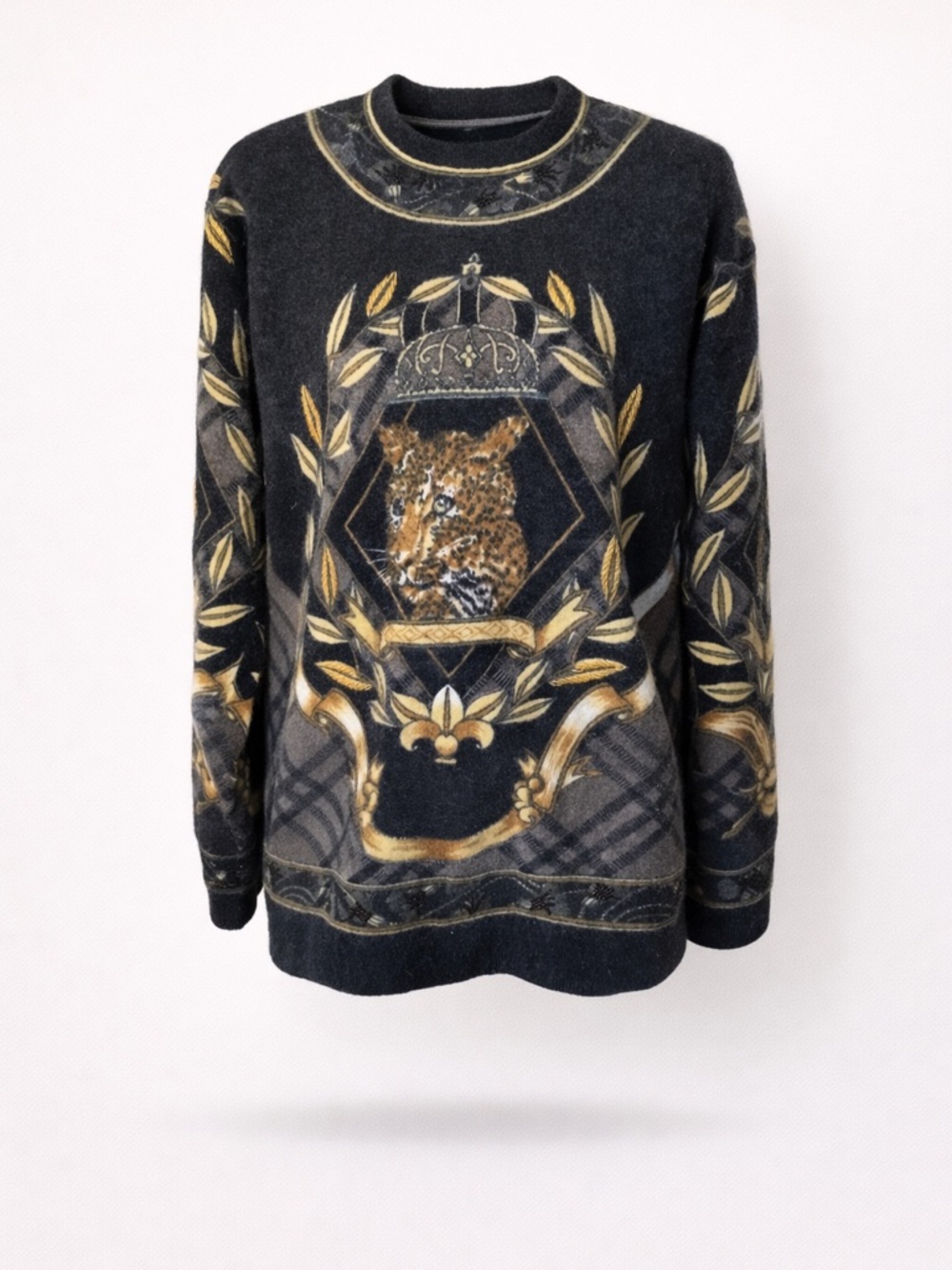Vintage Unique Shannan Angora Wool Blend Beaded Leopard Sweater Size L